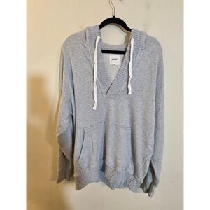 Aerie Grey Down To Earth Terry Hooded Pullover Sweatshirt V-Neck Small 5425MWD